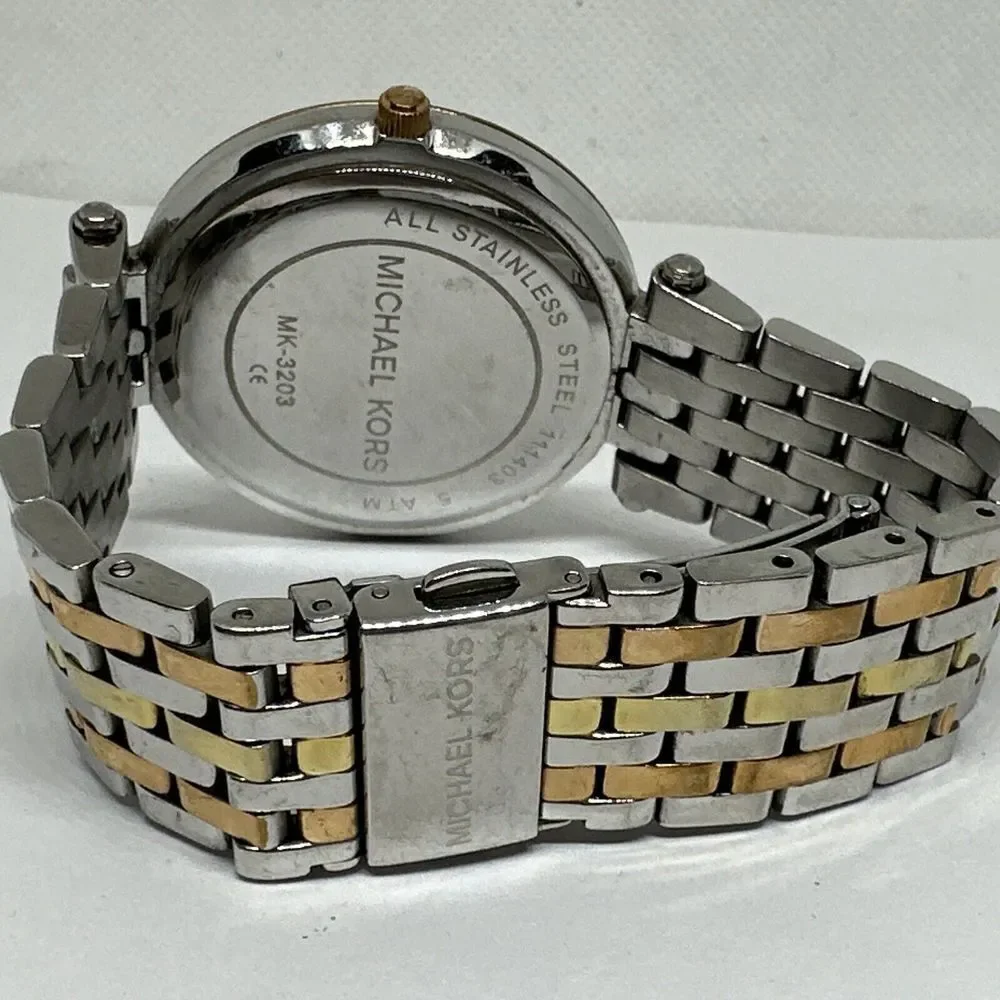 Michael Kors Darci MK3203 Women's Tri-Tone Glitz Analog Dial Quartz Watch NUL27